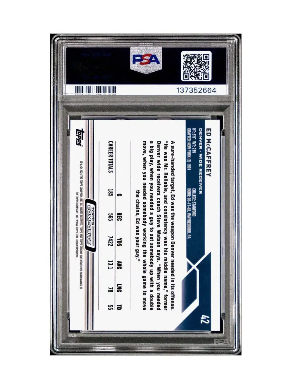 Ed McCaffrey 2023 Topps Chrome 159/199 #42 Aqua Refractors PSA 10 Gem Mint